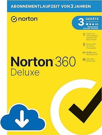 Norton 360 Deluxe 2024, inkl. 25 GB, 3 Geräte - 3 Jahre, Download, Kein Abo