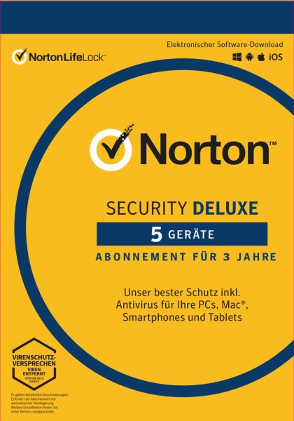 Symantec Norton Security Deluxe 3.0, 5 Geräte - 3 Jahre, ESD, Download Win/Mac/Android