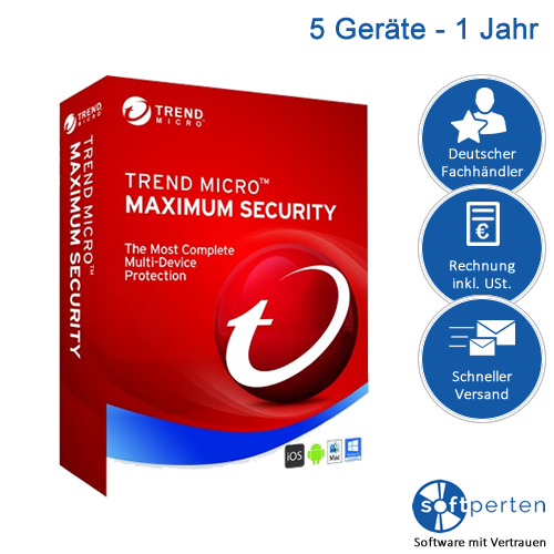 Trend Micro Maximum Security 2022, 5 Geräte - 1 Jahr, Download