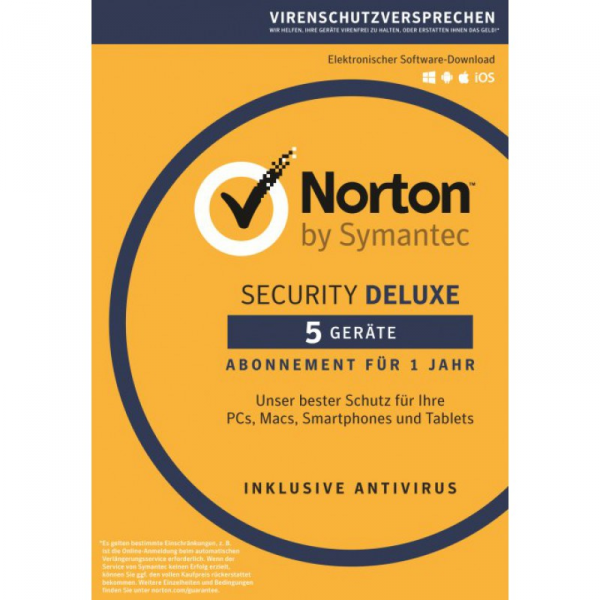 Symantec Norton Security Deluxe 3.0, 5 Geräte - 1 Jahr, ESD, Download Win/Mac/Android