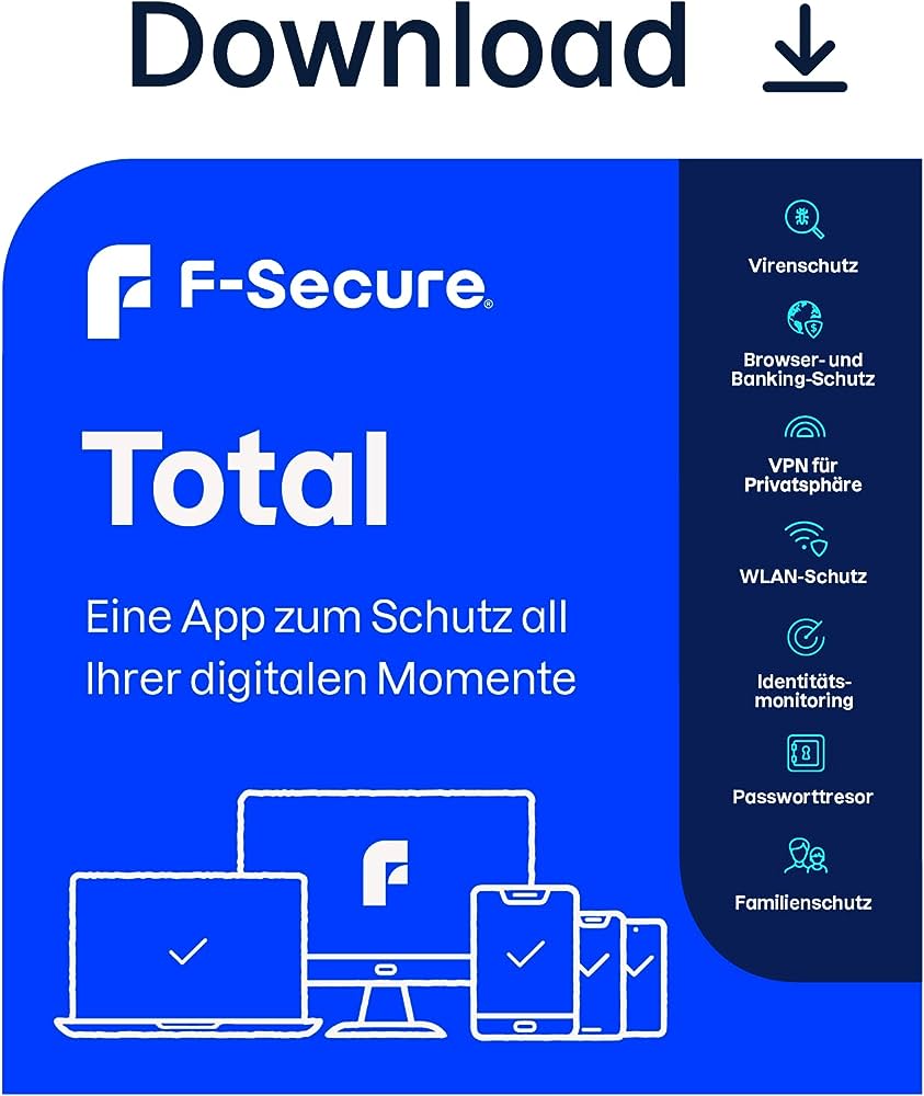 F-Secure Total 2024 Inkl. VPN, 5 Geräte - 2 Jahre, Download.
