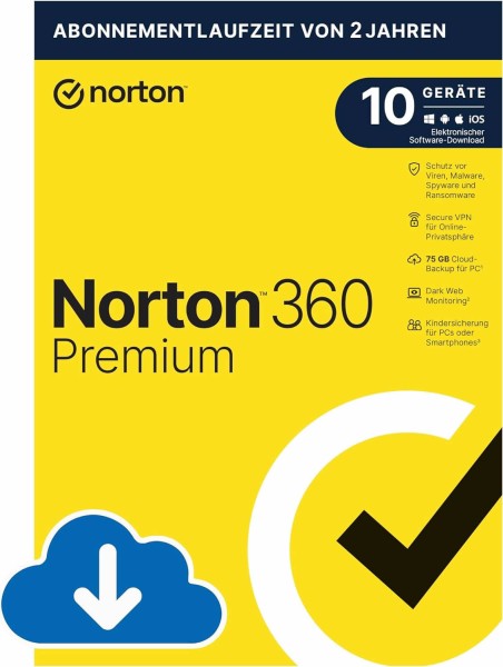 Symantec Norton 360 Premium, 10 Geräte - 2 Jahre, Kein Abo, Download
