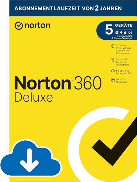 Norton 360 Deluxe 2024, 5 Geräte, 2 Jahre, Kein Abo