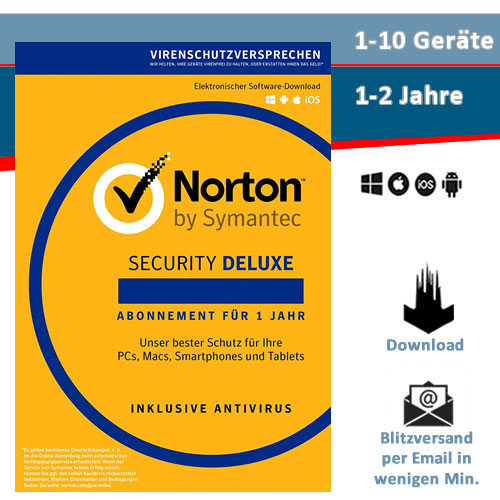 Symantec Norton Security 3.0, 1/3/5/10 Geräte - 1/2/3 Jahre, Download