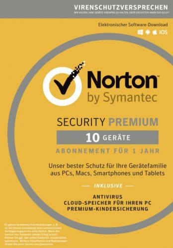 Symantec Norton Security Premium 3.0, + 25GB Backup, 10 Geräte - 1 Jahr, ESD, Download