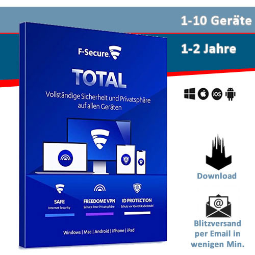 F-Secure Total Security inkl. VPN - 1/3/5/10 Geräte - 1 oder 2 Jahre, Download (2021)