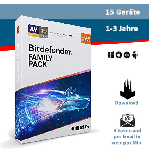 Bitdefender Family Pack 2024 15 Geräte - 1/2/3 Jahre, Download